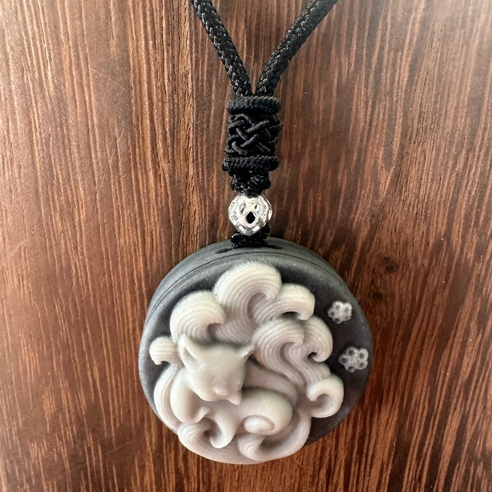 Tai Chi Stone Nine Tail Fox Pendant on Black Adjustable Rope - Picture 3 of 15